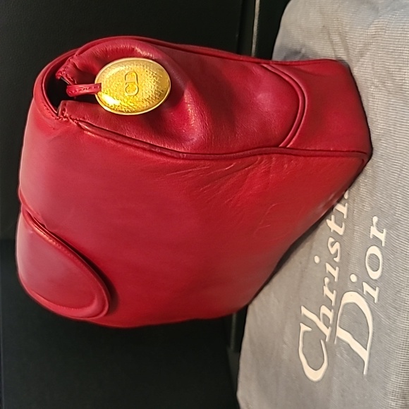 CHRISTIAN DIOR RARE VINTAGE LIPSTICK RED LAMBSKIN LEATHER DOUBLE FLAP CLUTCH BAG - Picture 4 of 17